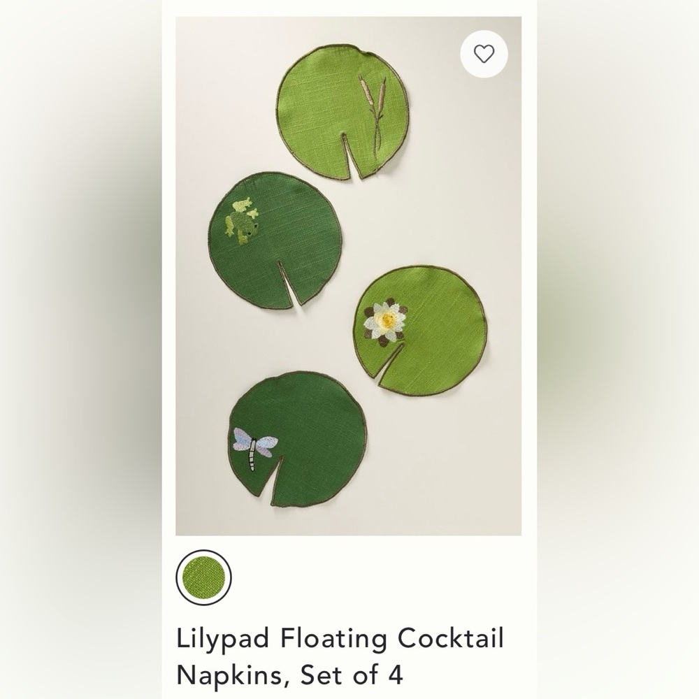 Anthropologie Lilypad floating cocktail napkins set of 4 - Picture 9 of 12